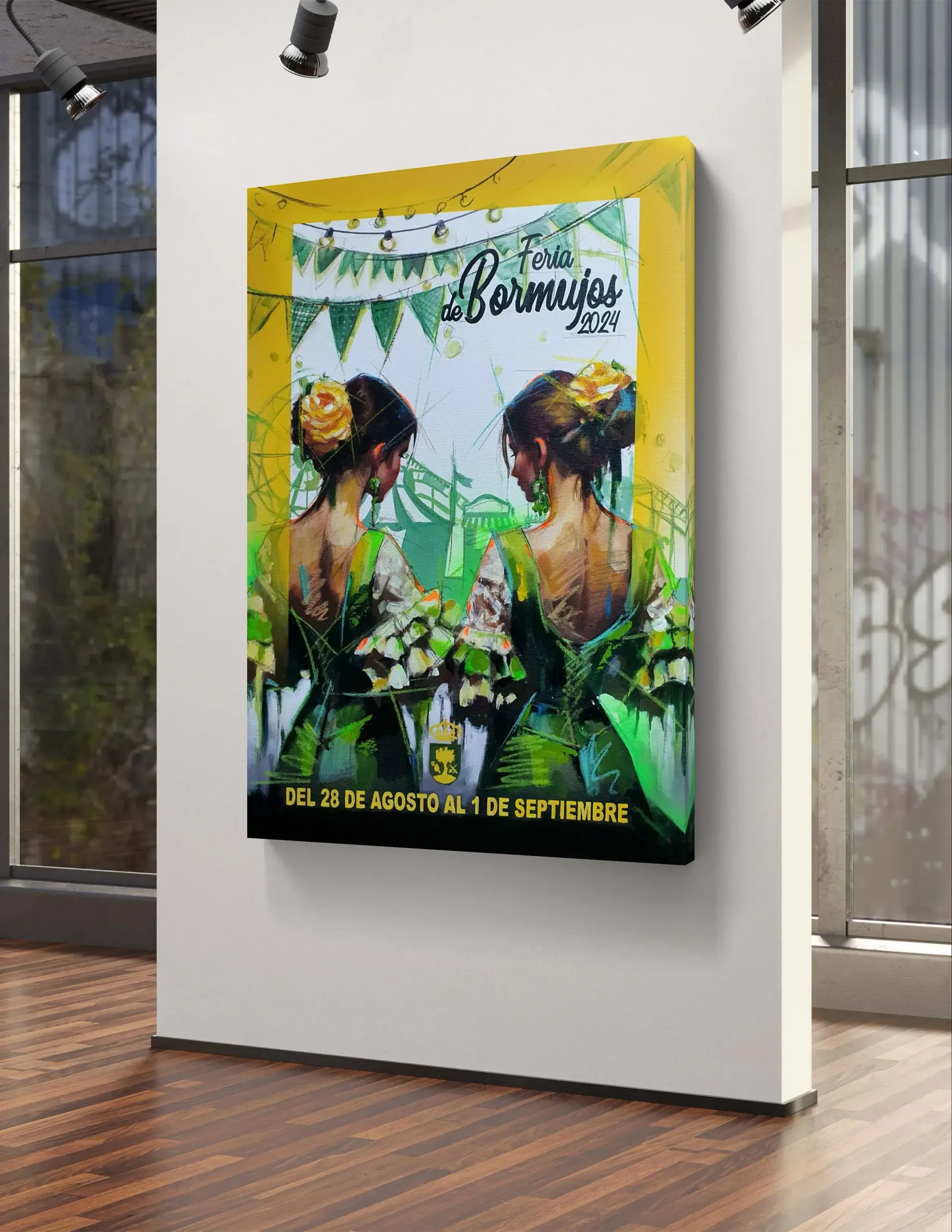 Un cuadro de dos mujeres está colgado en una pared.