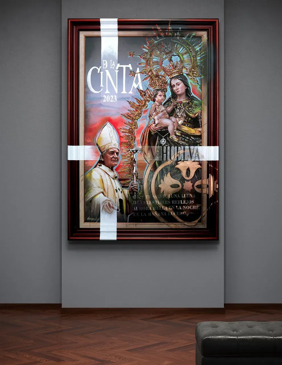 Una fotografía enmarcada de un hombre y una mujer con la palabra cinta en ella.