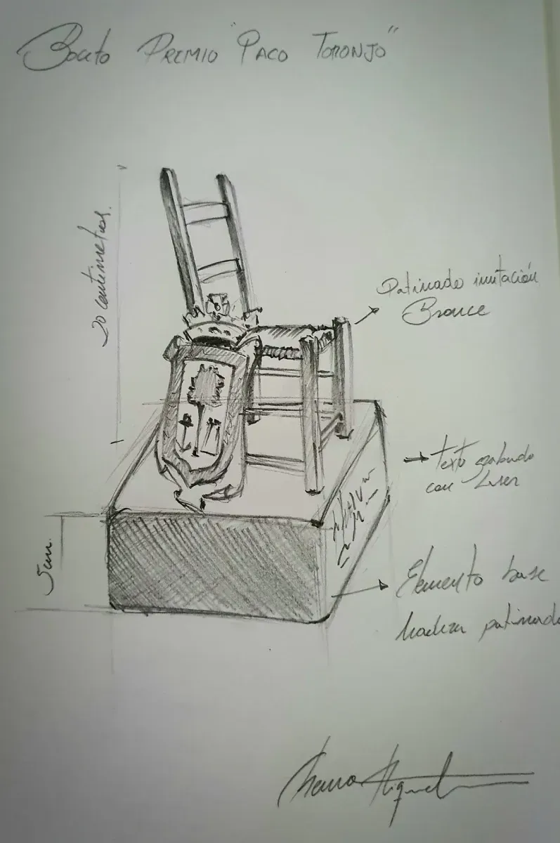 Un dibujo de una silla con una escalera encima.