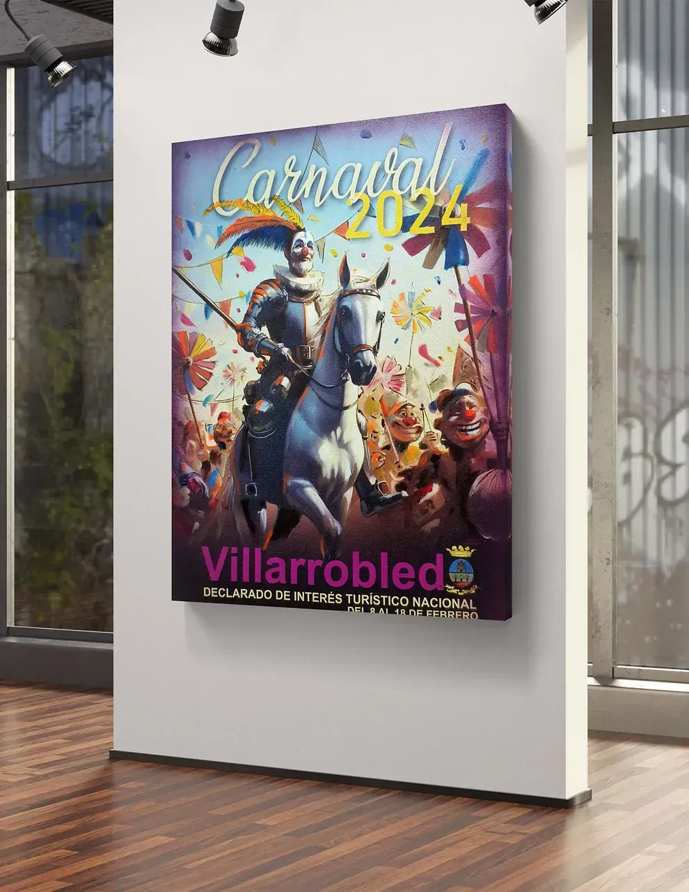 Un cuadro de un caballero a caballo está colgado en una pared.