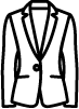 Contorno en blanco y negro de un blazer de un solo pecho con un botón.