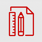 Rote Umrisse von Lineal, Bleistift und Papier.