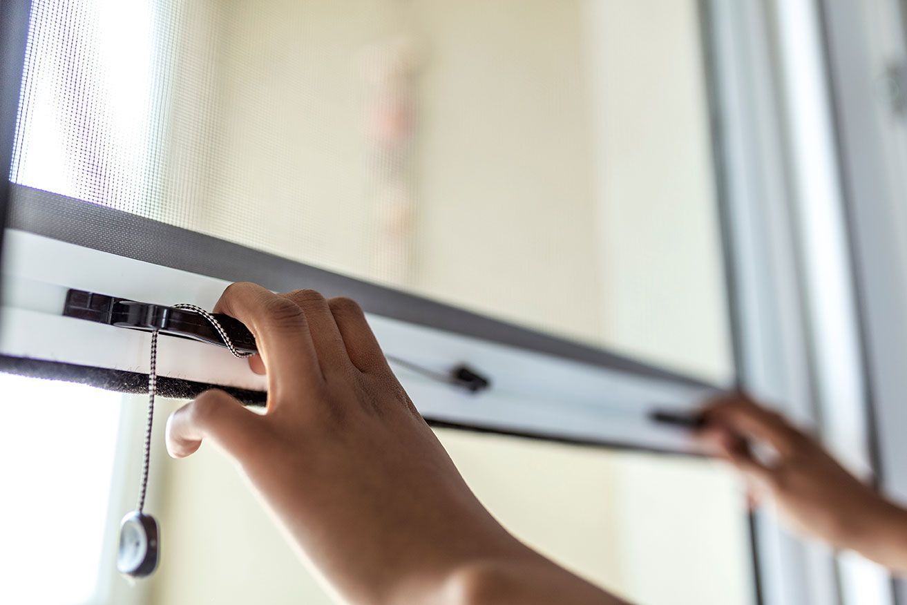 Focus sur des mains qui abaissent une moustiquaire