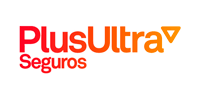 Logotipo de PlusUltra Seguros: texto rojo y naranja con un icono de triángulo naranja que apunta hacia abajo.