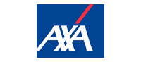 Logotipo de AXA: texto blanco estilizado sobre un cuadrado azul oscuro con una línea diagonal roja que lo atraviesa por la esquina superior derecha.