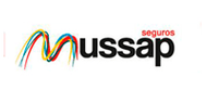 Logotipo de Mussap Seguros que presenta una letra M estilizada y multicolor junto al texto 