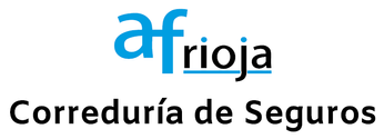 Logotipo de "afrioja Corredur&iacute;a de Seguros" con el nombre de la marca en texto azul y negro, subrayado en azul.