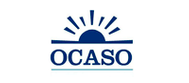 El logotipo de Ocaso presenta una puesta de sol estilizada de color azul oscuro sobre una línea de horizonte con la palabra 