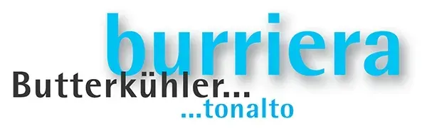 Butterkühler...tonalto-Logo mit blauem „Burriera“-Schriftzug auf weißem Hintergrund