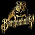 Logotipo de bulldog dorado con texto gótico “Bergenbullys” sobre fondo negro.