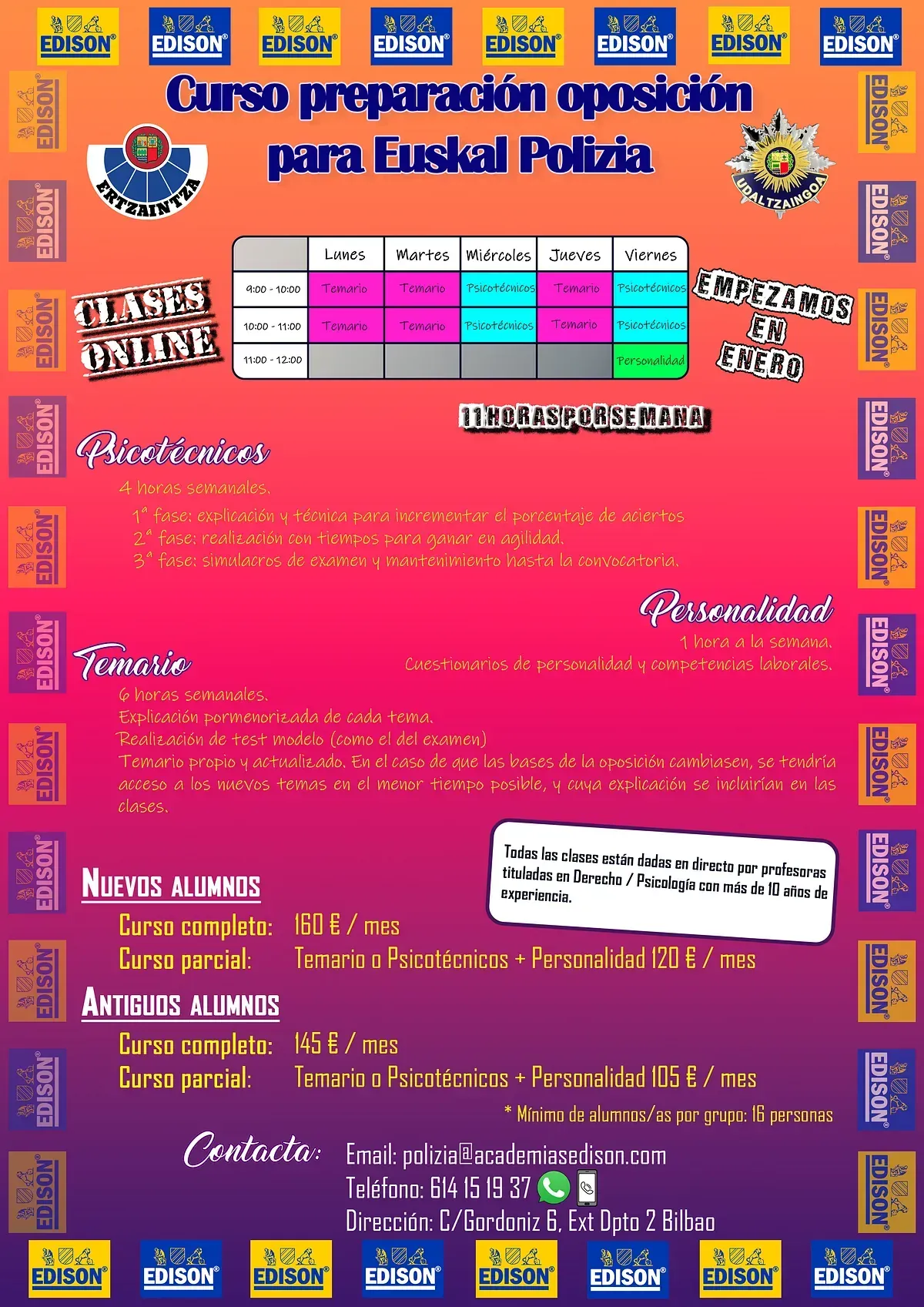 Un cartel que dice 'Curso de preparación de la oposición para la policía vasca'.