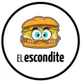 Logotipo de "El Escondite": un s&aacute;ndwich con ojos de caricatura, goteando queso, dentro de un c&iacute;rculo negro.