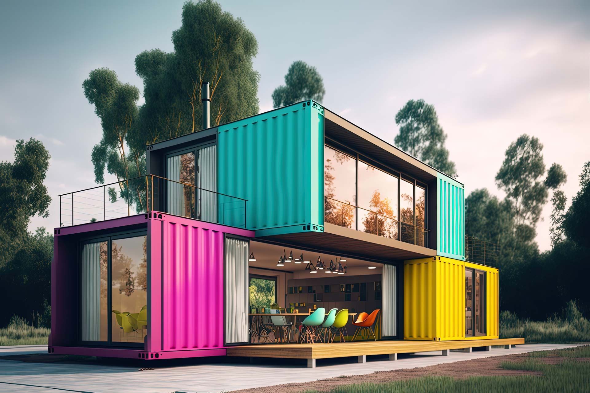 Un concept de bâtiment créer à partir de conteneurs peints