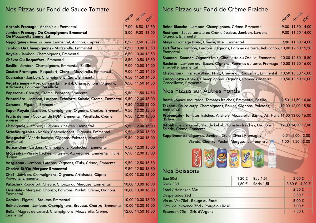 Carte et menus - Bella Pizza Chez Kristy à Cuers