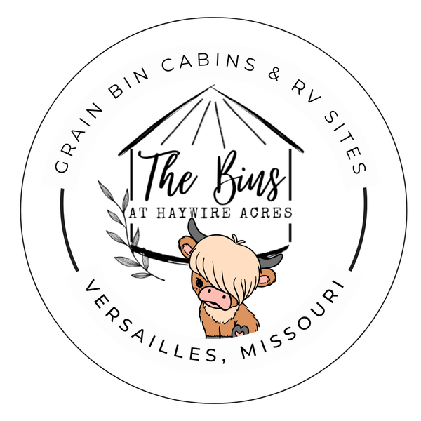 Logo for The Bins at Eastire Acres, grain bin cabins and RV sites in Versailles, Missouri