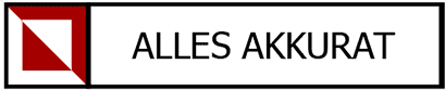Ein Logo mit einem roten Quadrat und einem weiß-roten Dreieck, mit dem Text „ALLES AKKURAT“.