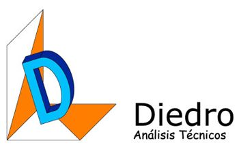 Logotipo con una "D" 3D azul y blanca, tri&aacute;ngulos naranjas y blancos y el texto "Diedro, An&aacute;lisis T&eacute;cnicos".