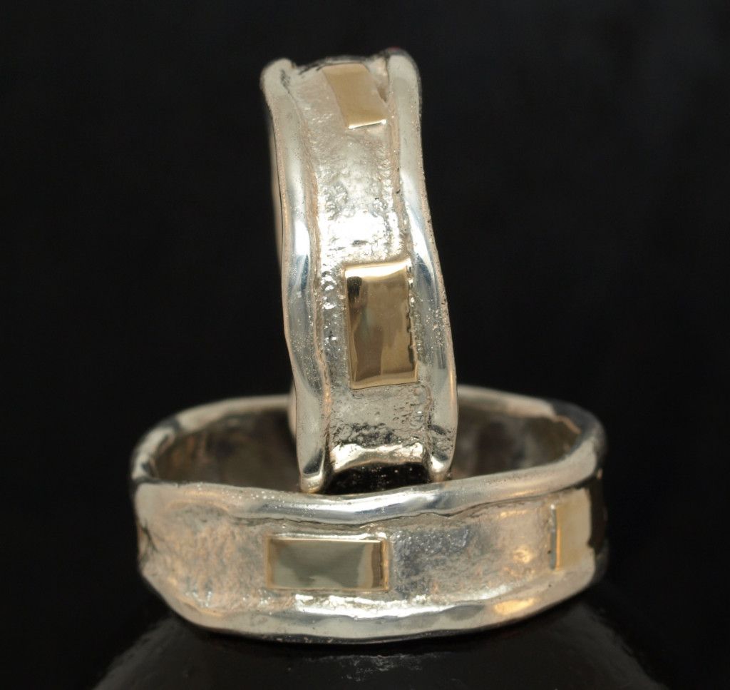 VV-Handsmíði silfur/gull trúlofunarhringar / giftingarhringar