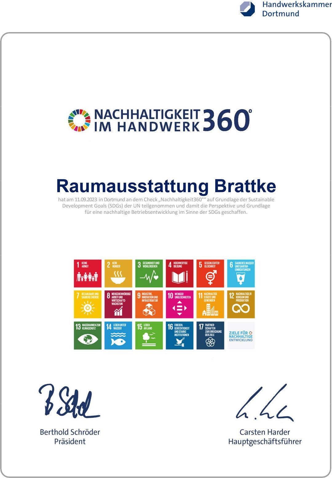 Urkunde Nachhaltigkeit im Handwerk