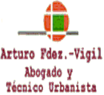 Logotipo: Gráfico naranja y verde con línea horizontal; texto: "Arturo Fdez.-Vigil, Abogado y Urbanista."