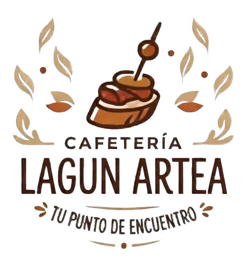 Logotipo de Cafeter&iacute;a Lagun Artea con una taza de caf&eacute; y el texto &laquo;Tu punto de encuentro&raquo;