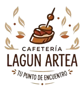 Logotipo de Cafeter&iacute;a Lagun Artea con una taza de caf&eacute; y el texto &laquo;Tu punto de encuentro&raquo;