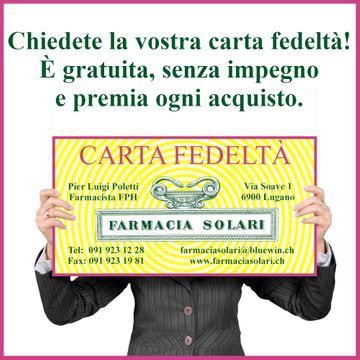 La carta fedelta della Farmacia Solari é gratuita e premia ogni acquisto