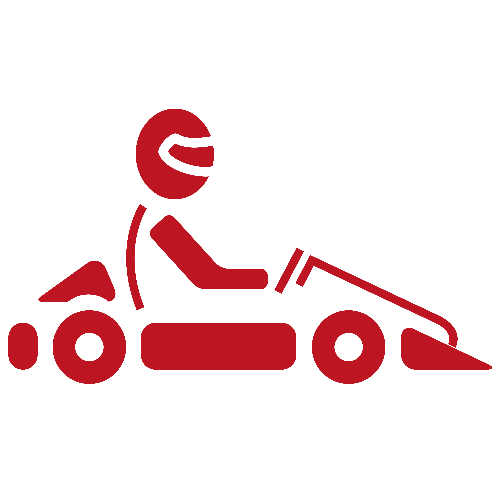 Ein rotes Symbol einer Person, die Gokart fährt.