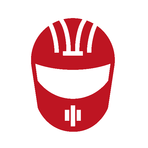 Ein rot-weißes Symbol eines Motorradhelms