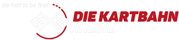 A red and black logo for die kartbahn rheine