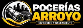 Logotipo de Pocerías Arroyo con la ilustración de una tubería de alcantarillado y el texto «Inspección y Saneamiento»