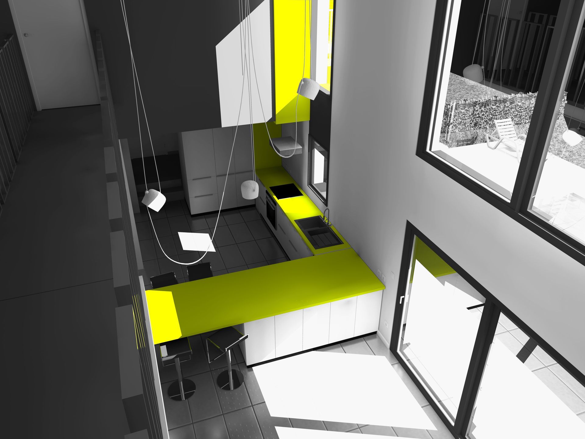 Cuisine ouverture vue du dessus