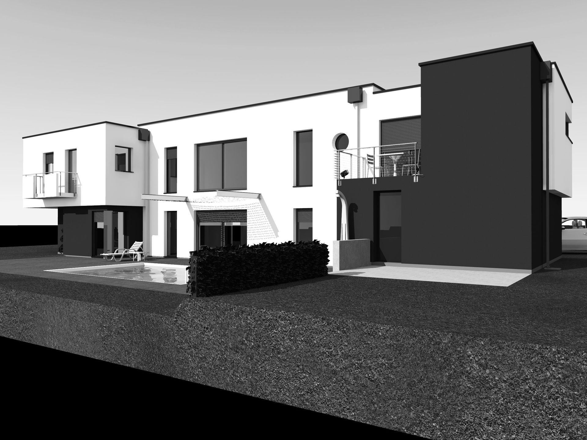 Photo noir et blanc d'une maison moderne