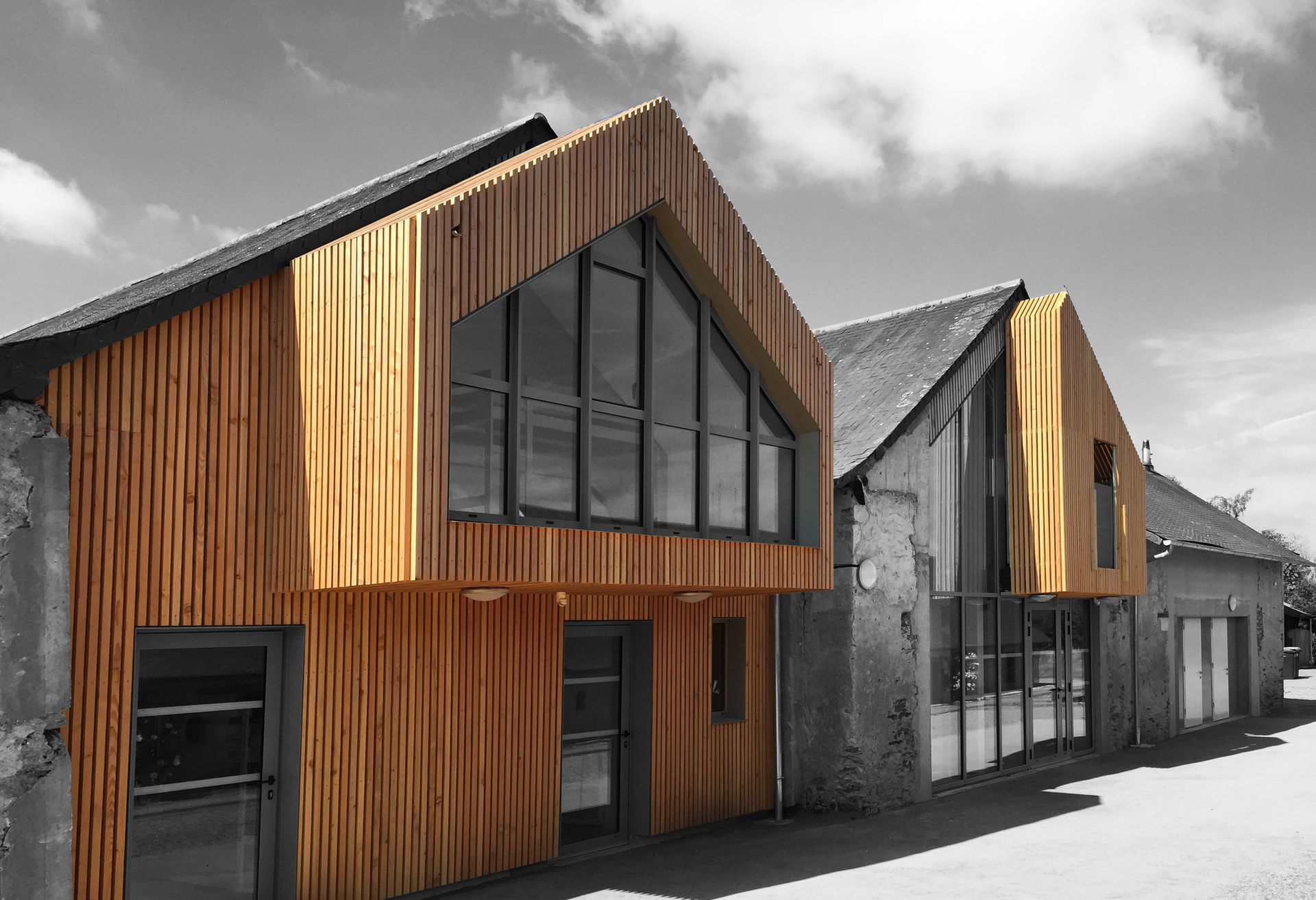 Ajout 3D d'aménagement en bois sur un corps de ferme