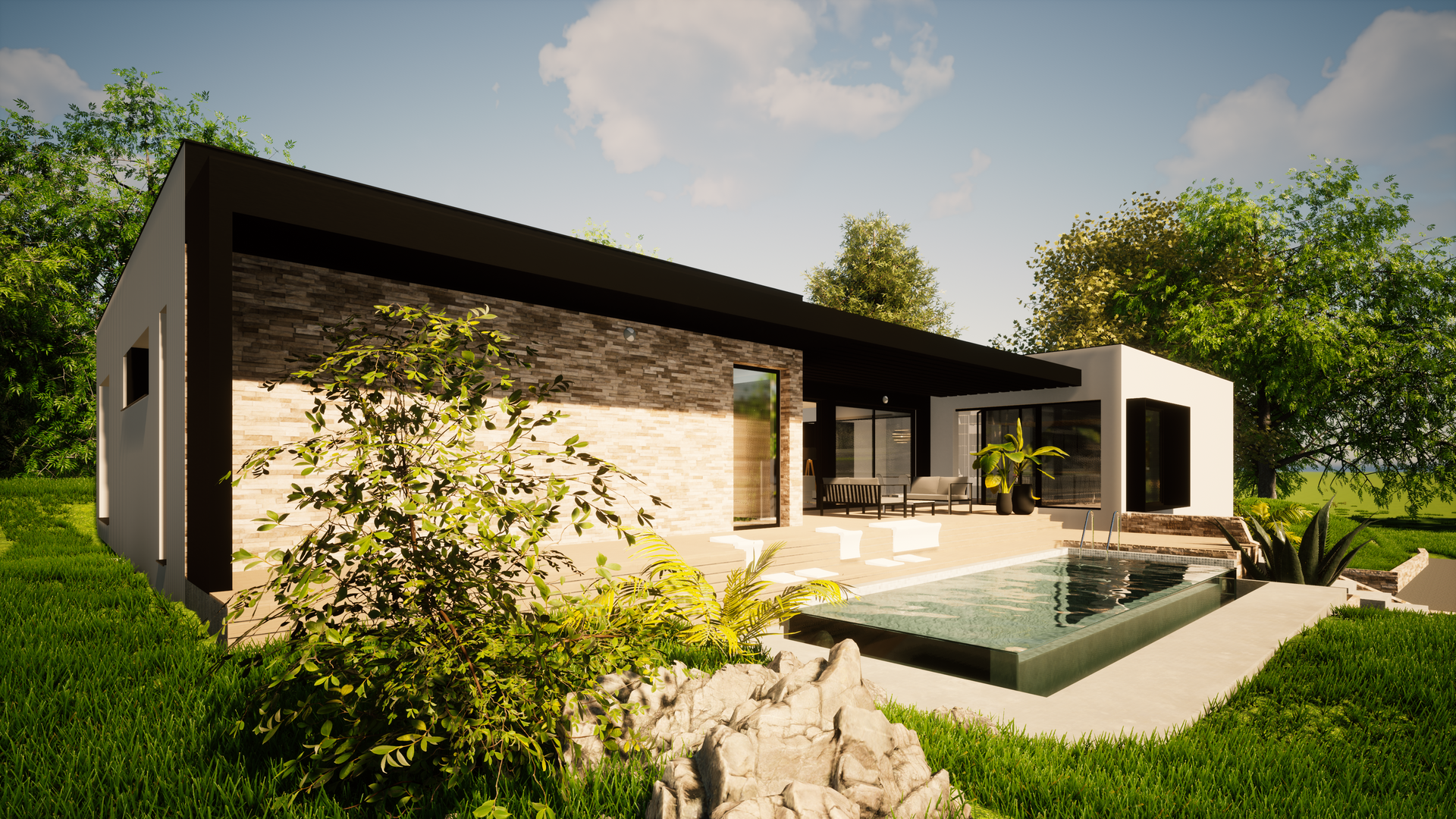 Maison moderne avec piscine naturelle