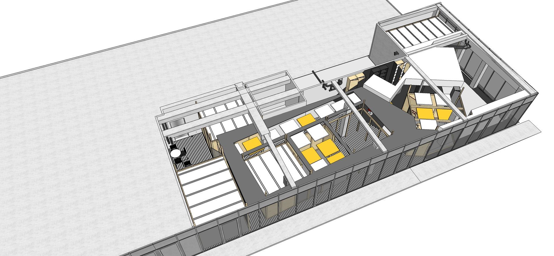 Plan 3D en gris, blanc et jaune