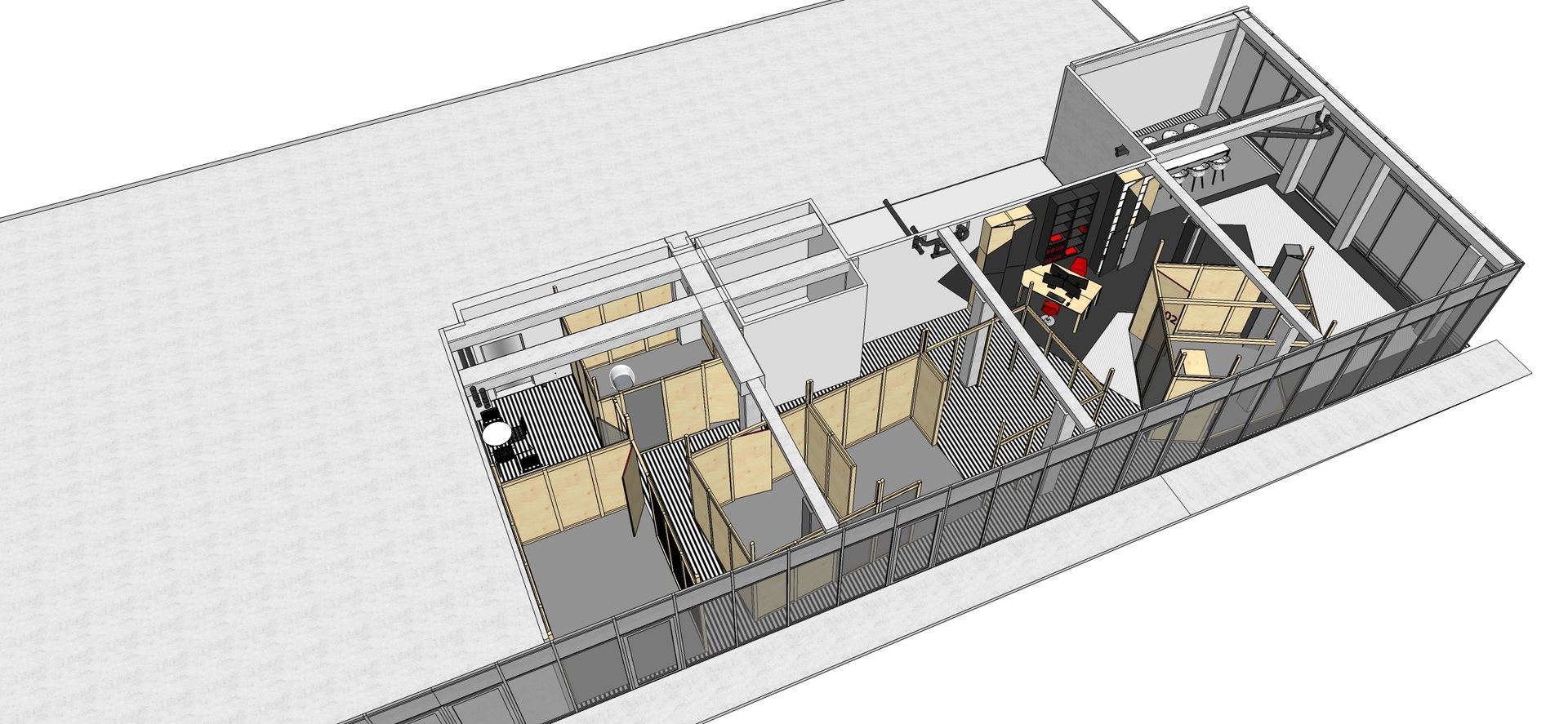 Plan 3D avec des séparations et des meubles