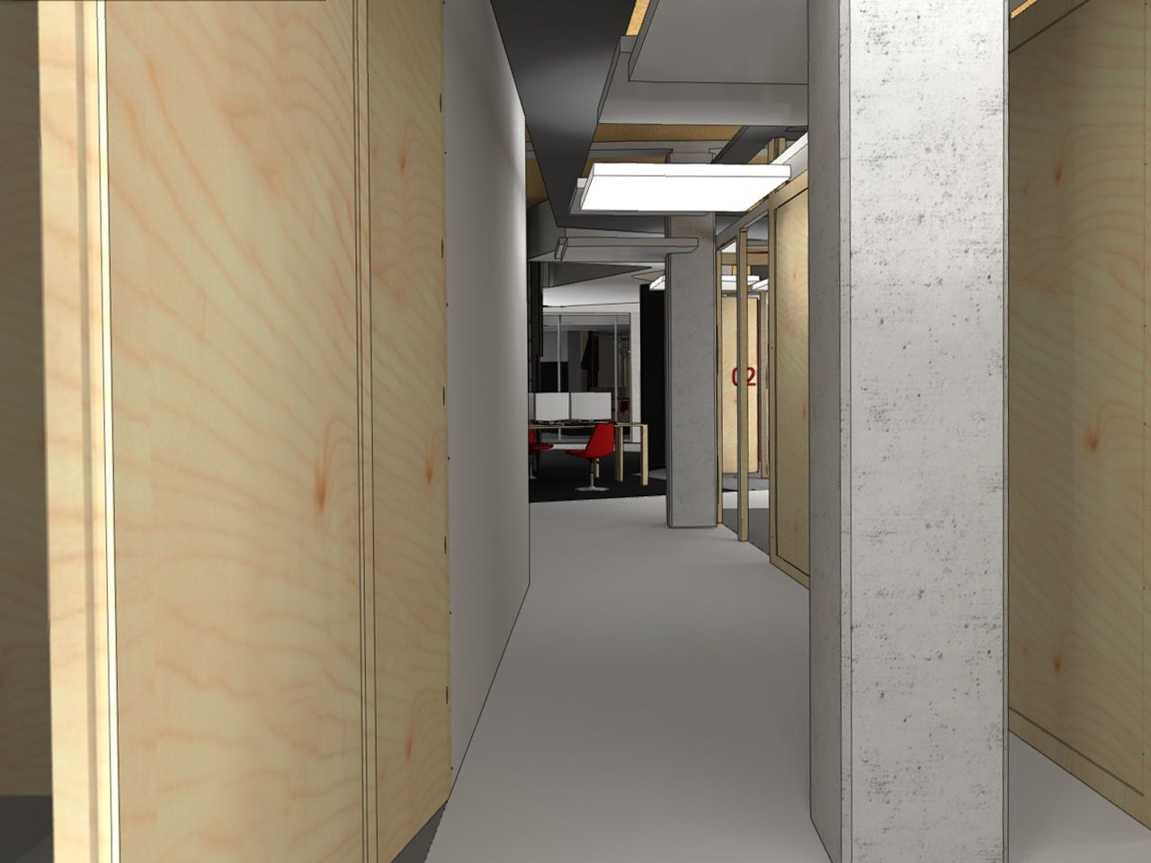 Couloir 3D d'un bâtiment avec des colonnes