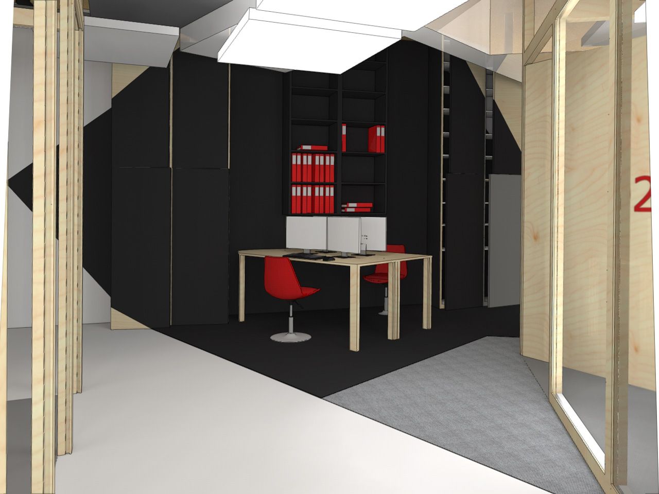 Bureau de couloir noir dans une image 3D