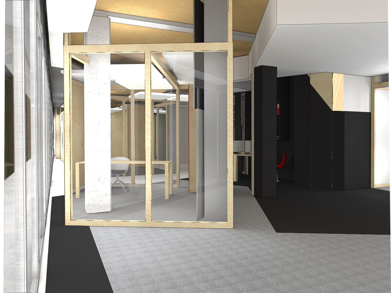 Séparation en bois dans construction en cours