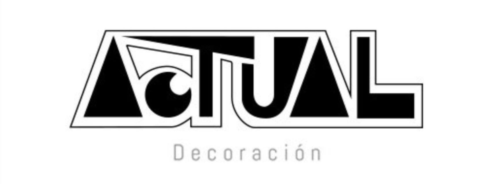 Logotipo para ACTUAL Decoraci&oacute;n, que incluye la palabra "ACTUAL" en una fuente geom&eacute;trica &uacute;nica con texto adjunto.