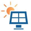 Pictogramme représentant un panneau solaire sous le soleil