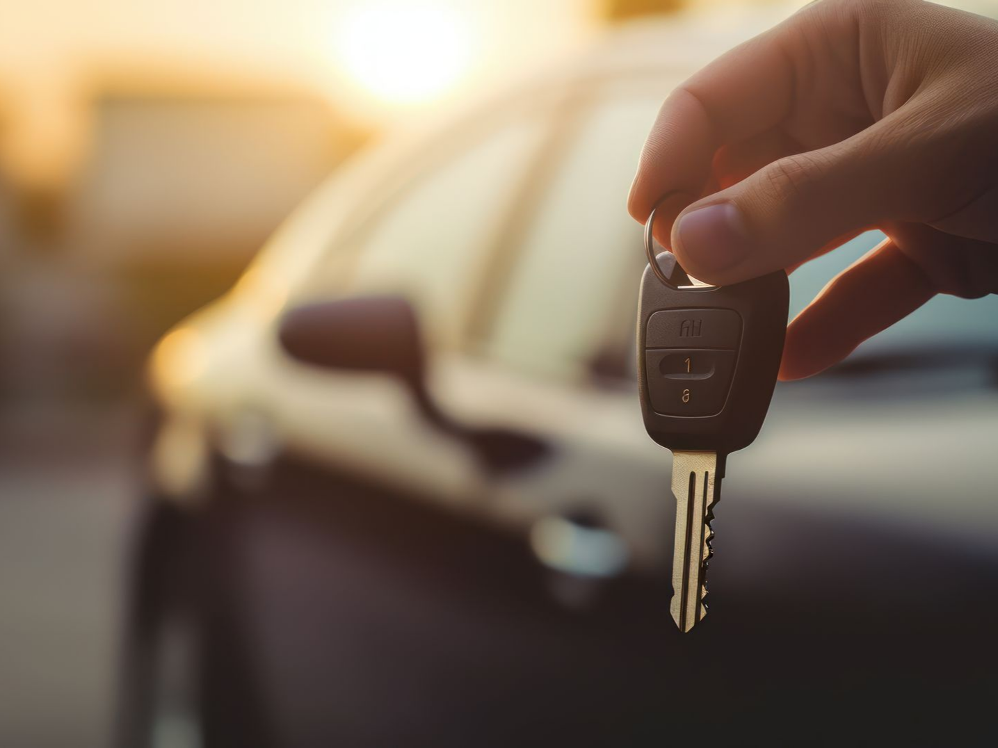 Une main tient une clé de voiture.