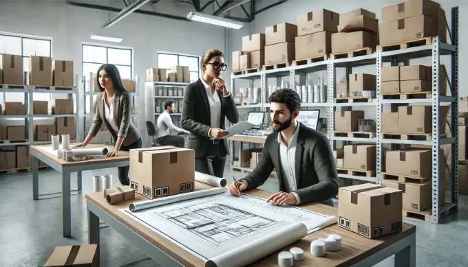 Un gruppo di persone sta lavorando in un magazzino.