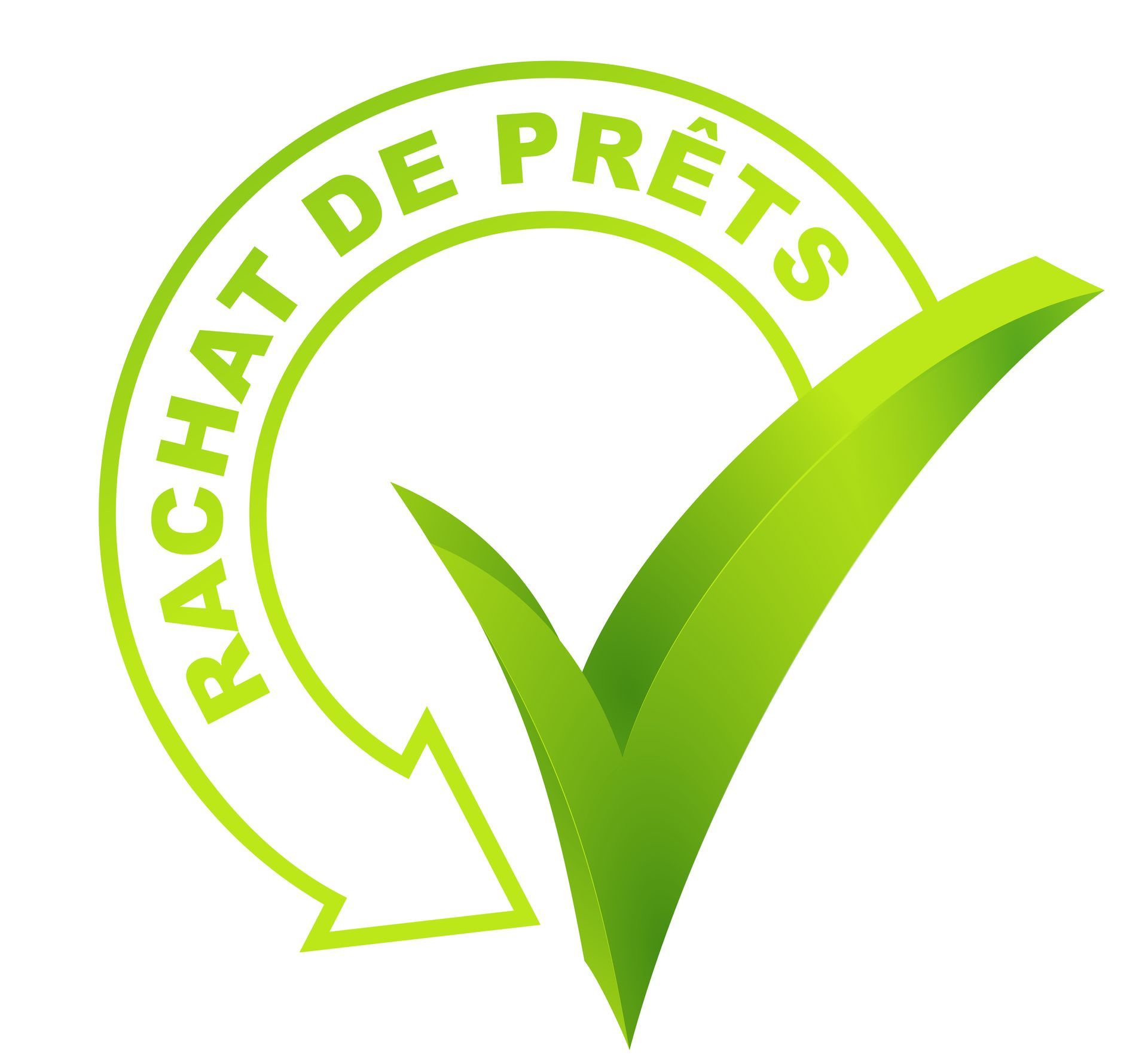 Logo vert avec une coche et les mots RACHAT DE PRÊTS.