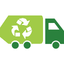 Icône d'un camion de recyclage vert avec un symbole de recyclage blanc sur le côté.