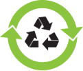 Un symbole de recyclage noir centré à l'intérieur d'une flèche verte circulaire plus grande.