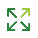 Quatre flèches disposées en carré, pointant vers l'extérieur depuis le centre ; trois sont vert foncé et une est vert clair.