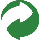Un symbole Point Vert vert foncé représentant deux flèches entrelacées formant un cercle.