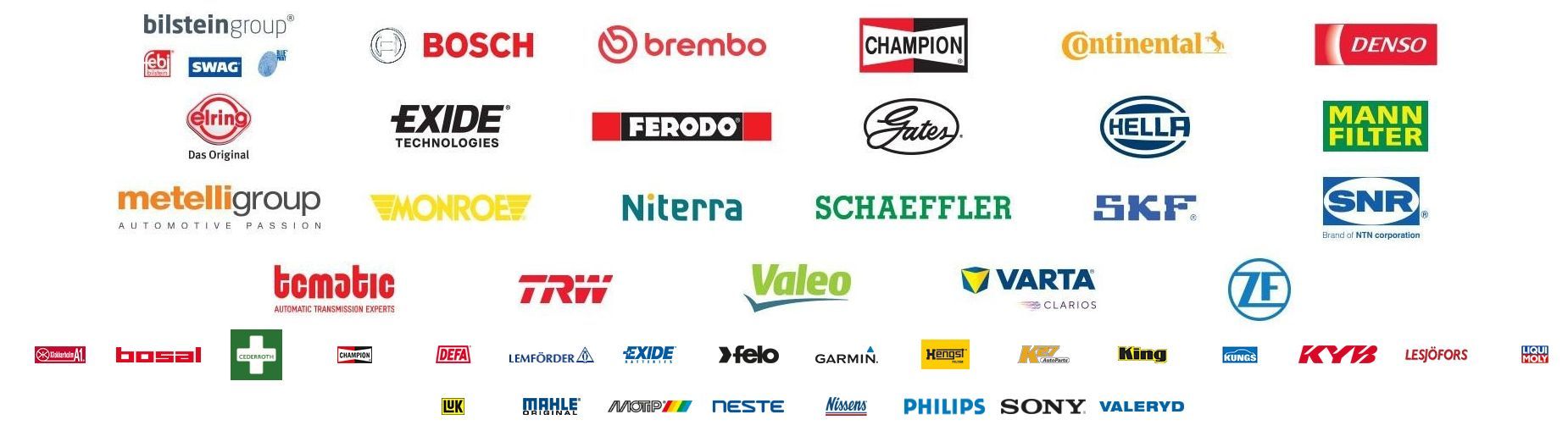 Sponsoreiden logot valkoisella taustalla, mukaan lukien Bosch, Brembo, Grendia ja muita.